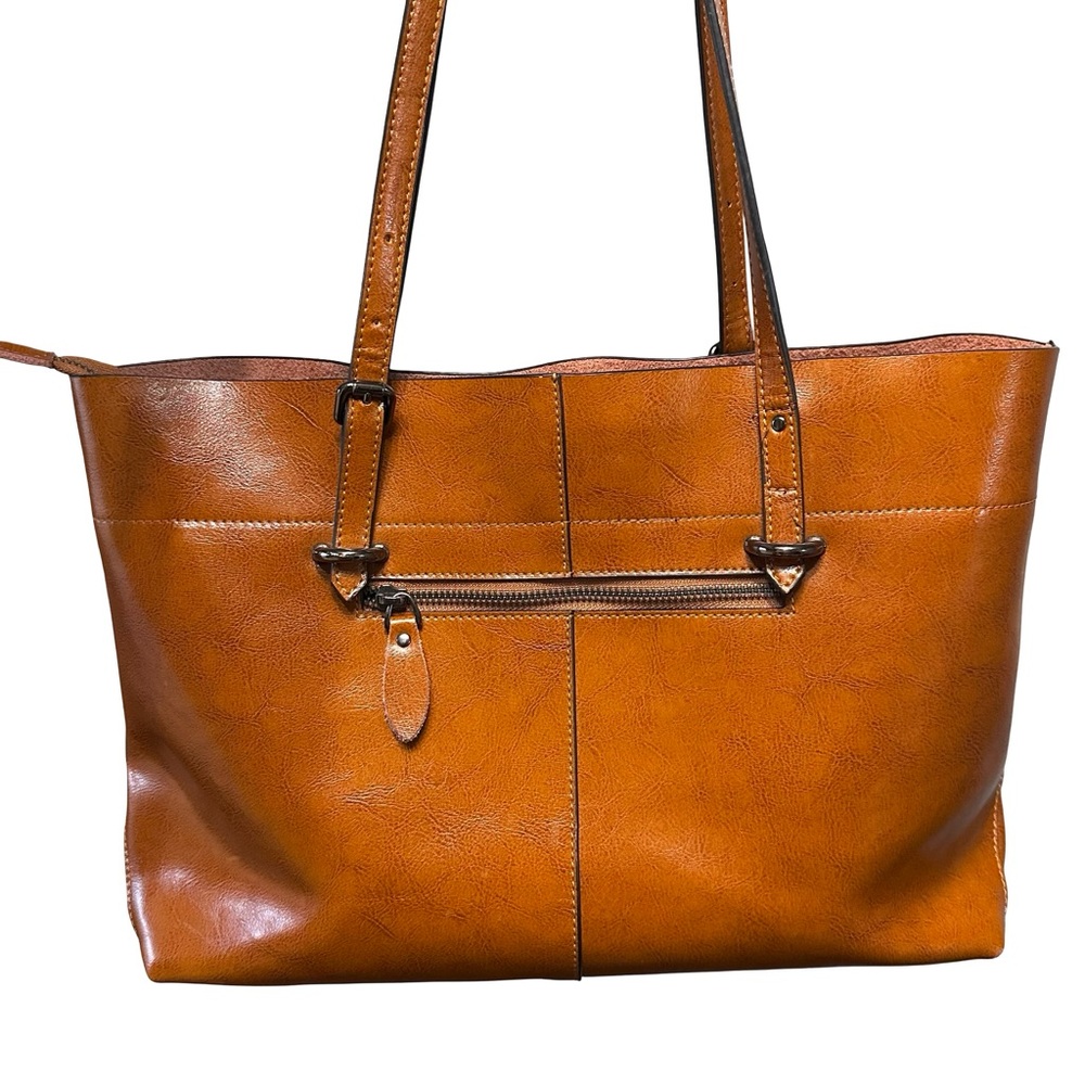 S-ZONE Brown Leather Tote Bag Shoulder Purse LIKE NEW!!